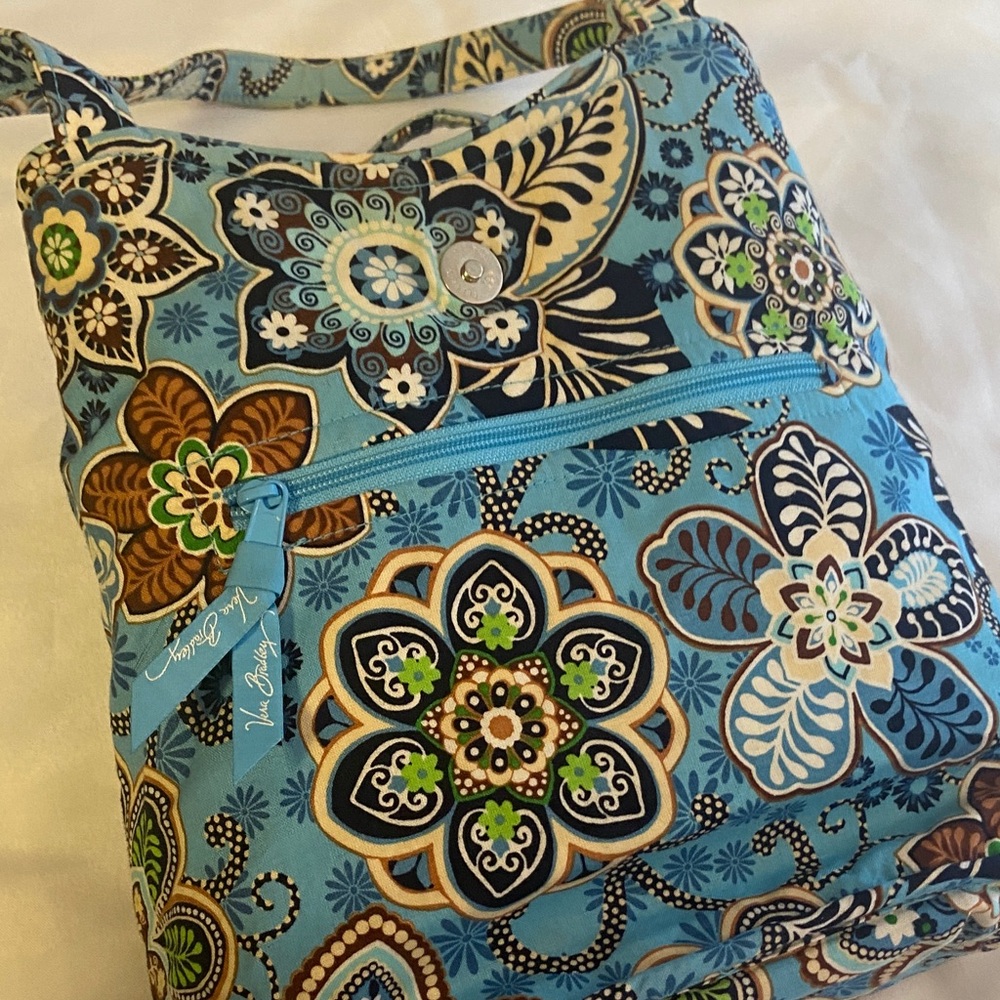 Vera Bradley Blue and Brown Floral Shoulder Bag - Picture 9 of 11